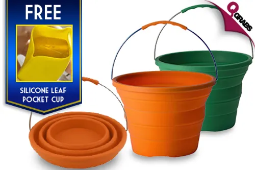 From QR39 Save Space with a Collapsible Bucket - Each with FREE Silicone Leaf Pocket Cup! (Up to QR218 Value)